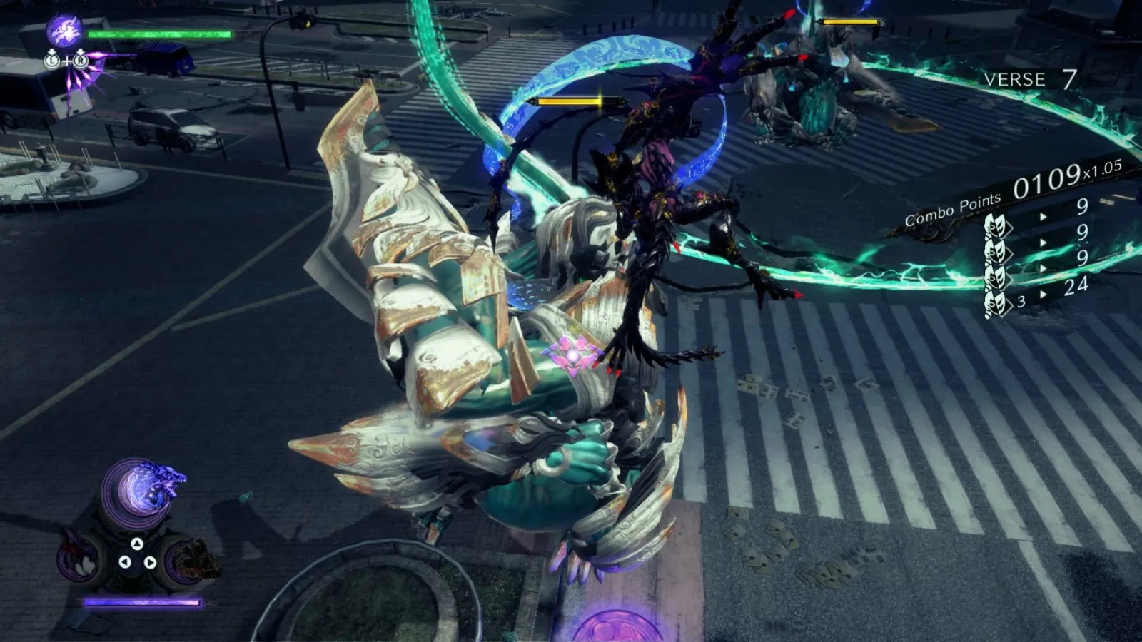 Bayonetta invoca a un demonio gigante contra un homúnculo en Bayonetta 3