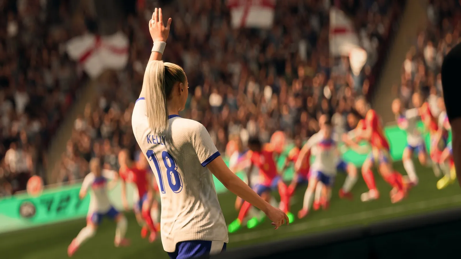 Chloe Kelly celebra un gol de espaldas con el brazo en alto en EA SPORTS FC 27