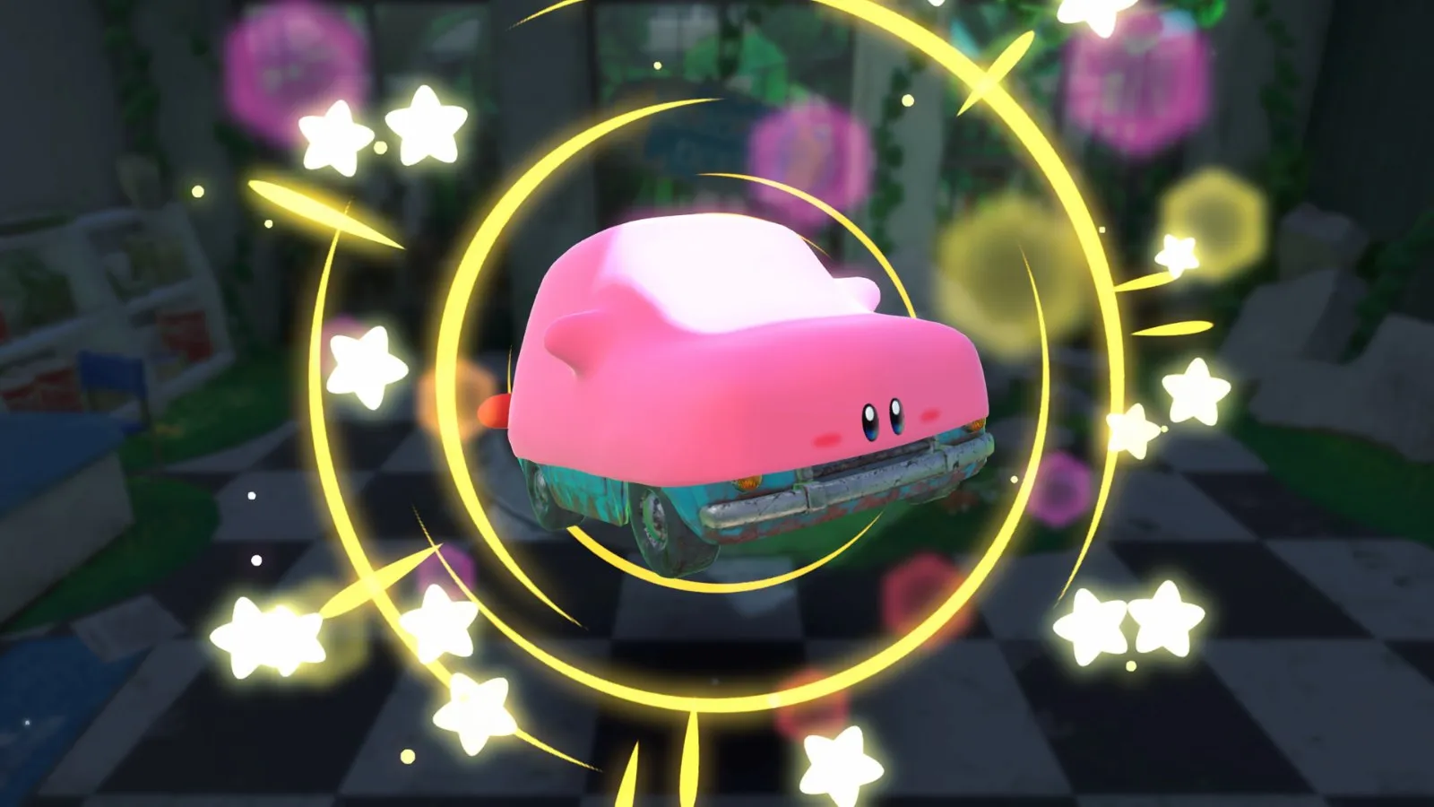 Kirby con la transformación boca de coche en Kirby y la tierra olvidada