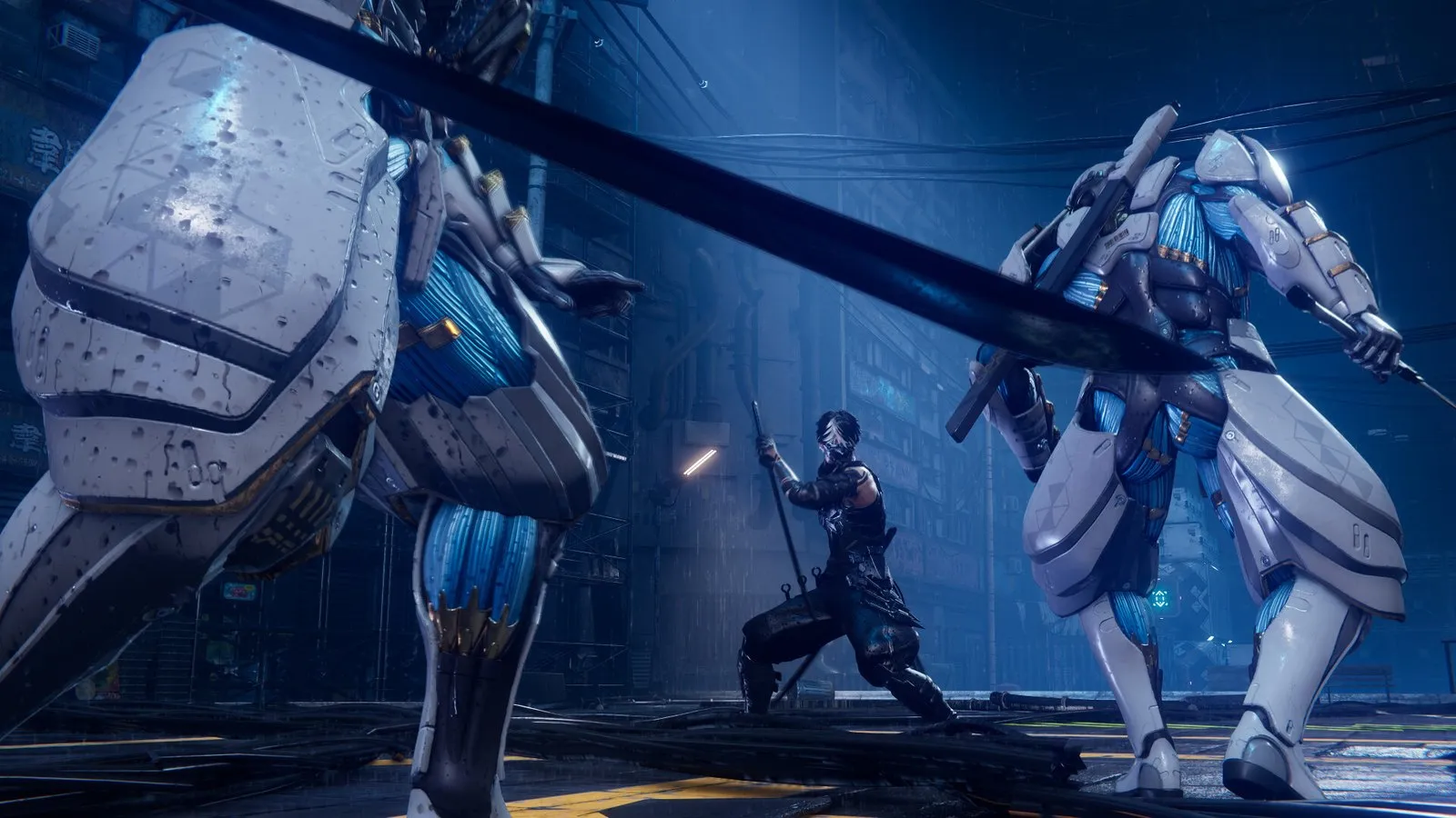 Yakumo bloquea la espada de un enemigo gigante en NINJA GAIDEN 4