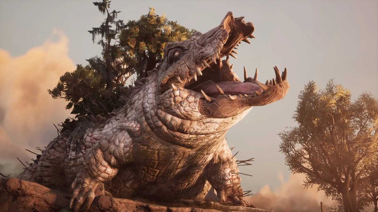 Un caimán gigante abre las fauces en un pantano en South of Midnight