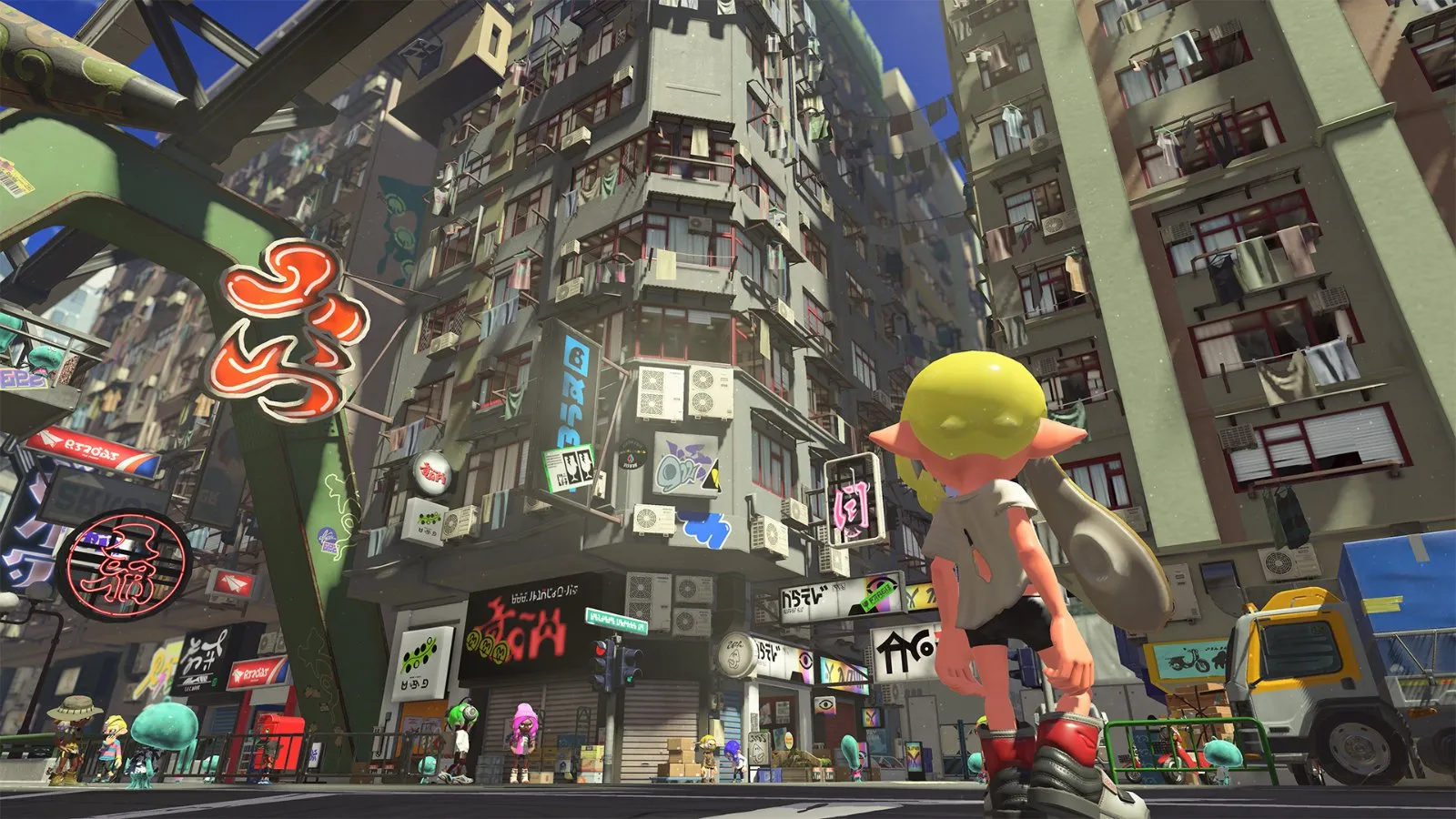 Un Inkling en una calle de Tintelia en Splatoon 3