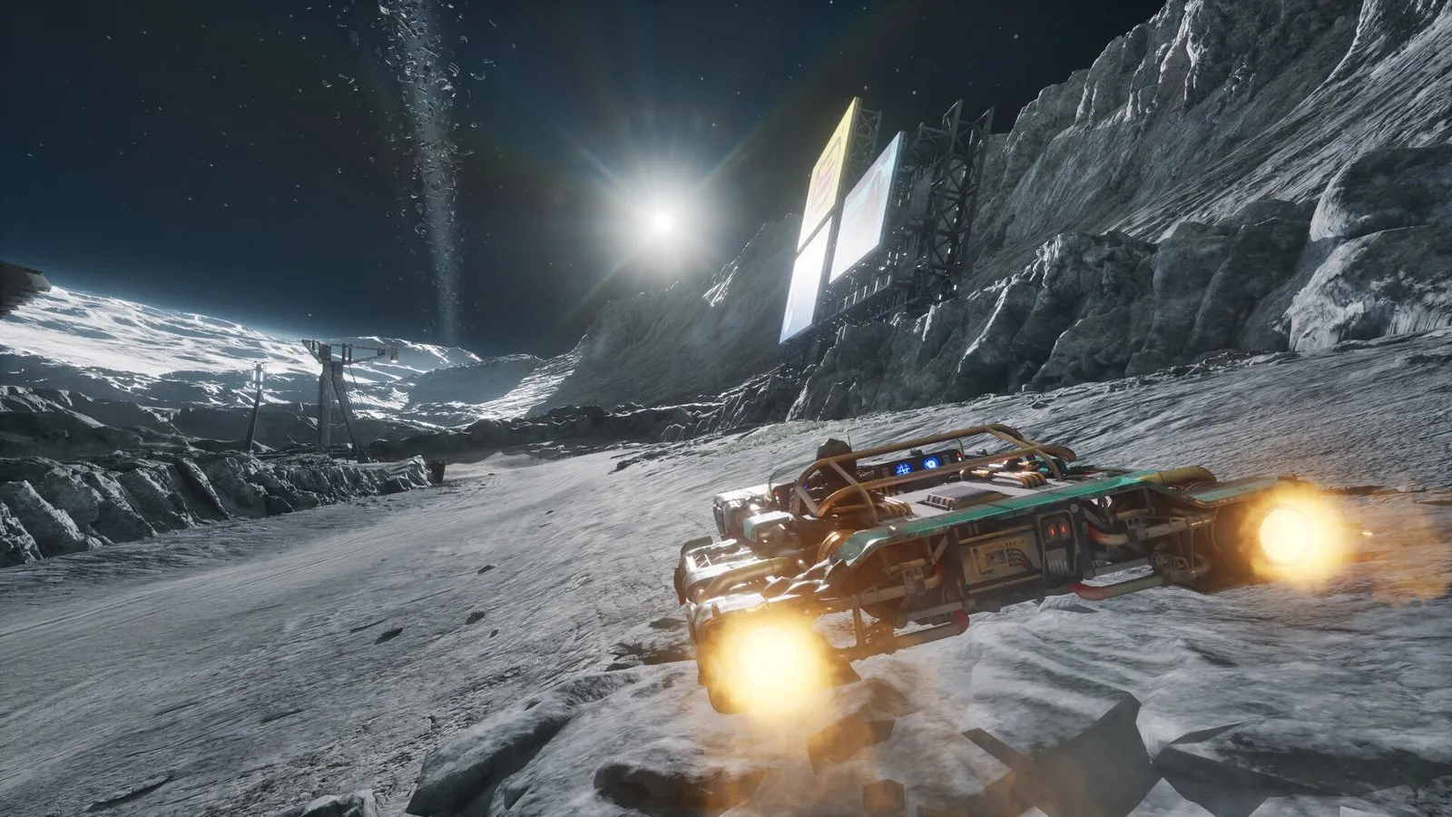 Una vaina corre por un cráter lunar en STAR WARS: Galactic Racer