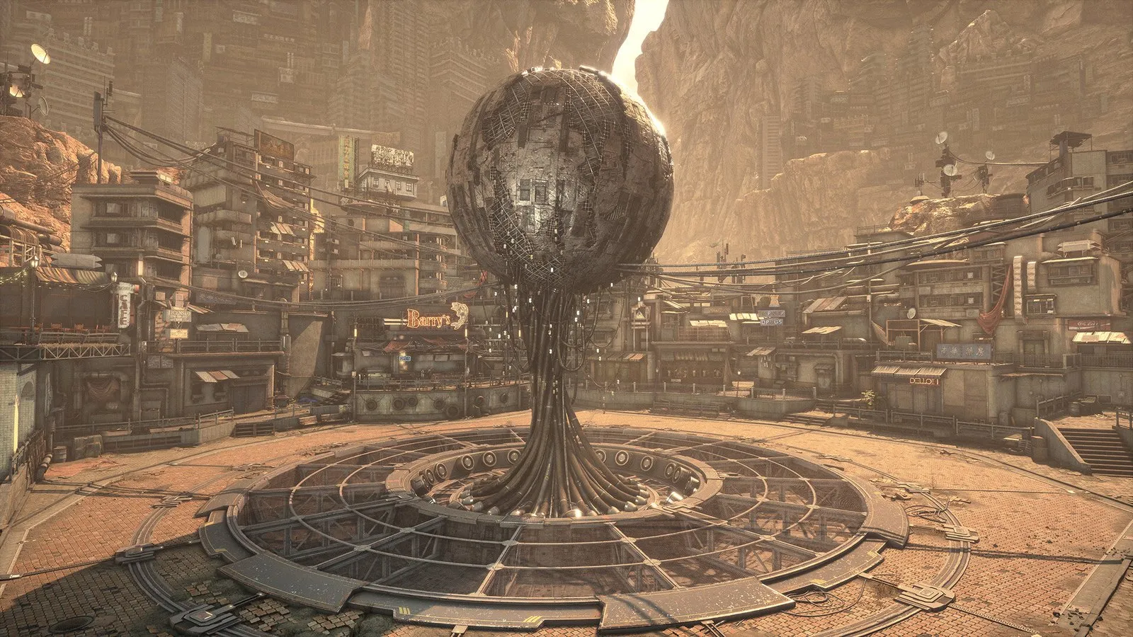 La ciudad de Xion, construida alrededor de una esfera gigante en Stellar Blade