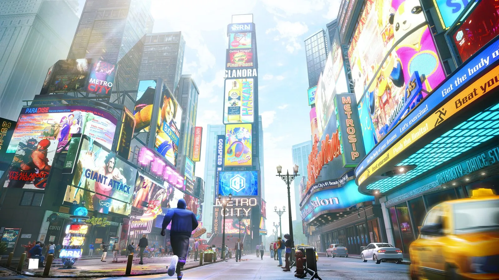 El avatar del jugador corre por las calles de Metro City en Street Fighter 6