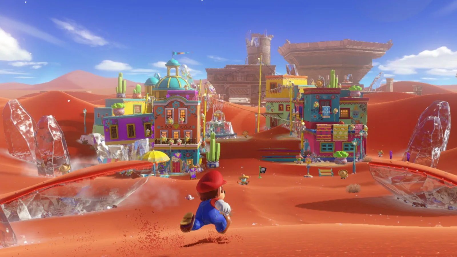 Mario explora el pueblo del reino de las Arenas en Super Mario Odyssey