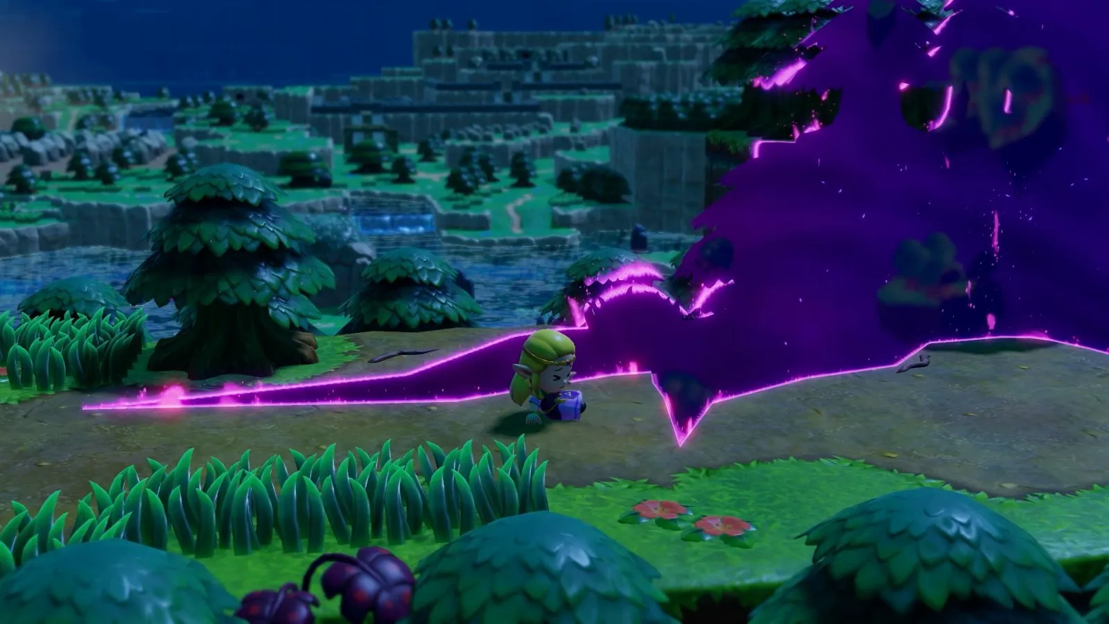 Una grieta morada se abre en el suelo mientras Link cae en The Legend of Zelda: Echoes of Wisdom
