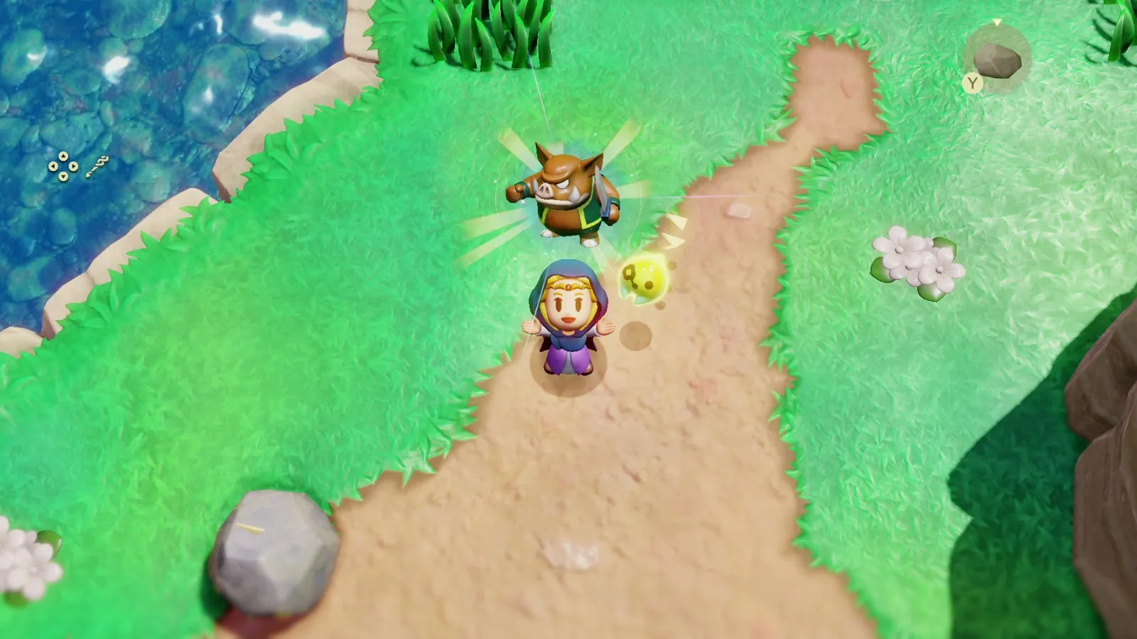 Zelda camina por un sendero de hierba en The Legend of Zelda: Echoes of Wisdom