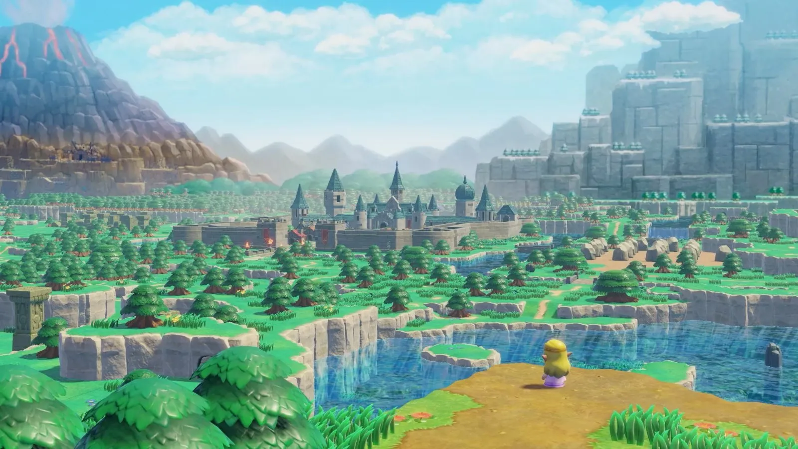 Vista aérea del castillo de Hyrule y sus alrededores en The Legend of Zelda: Echoes of Wisdom
