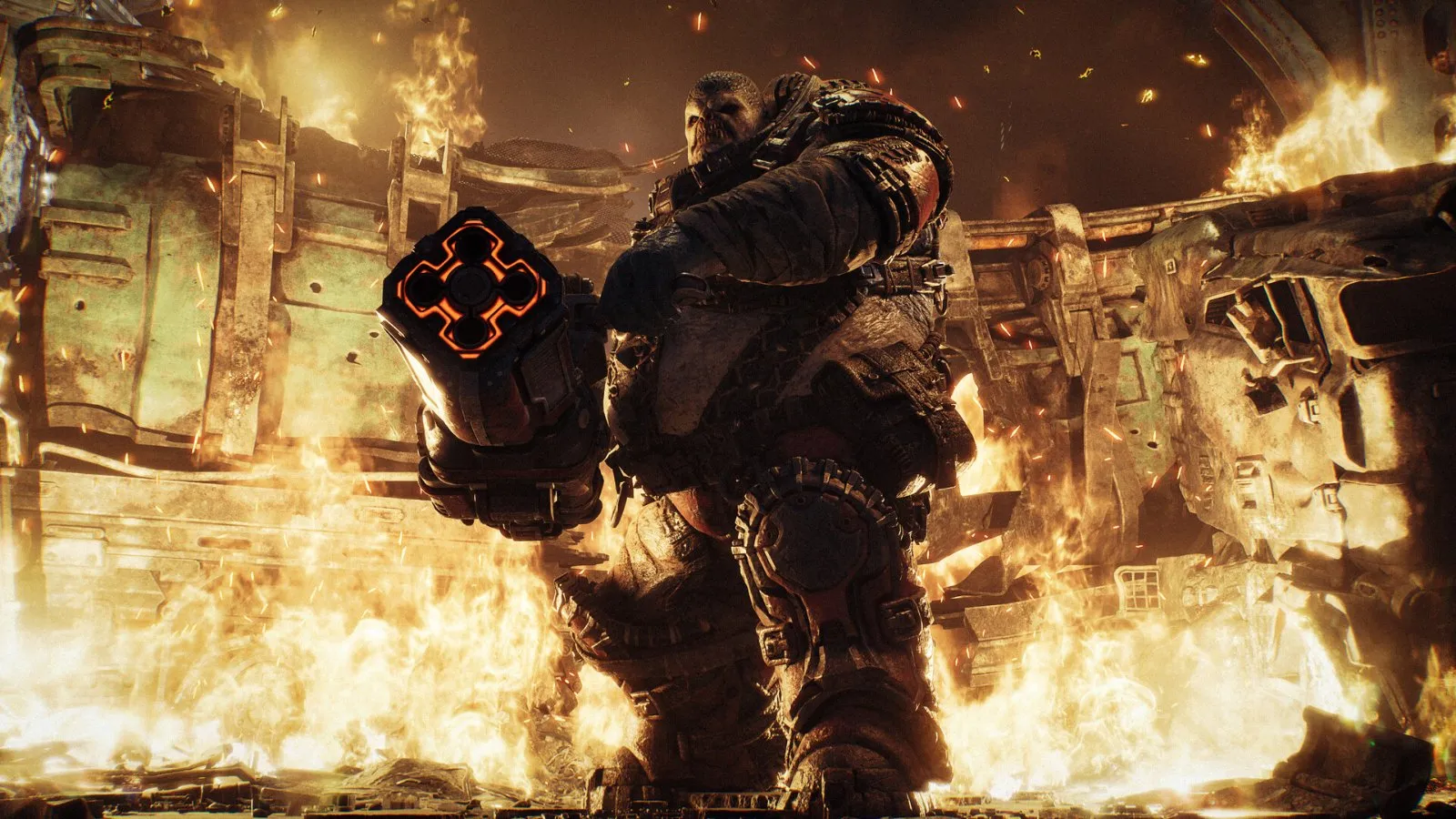 Un soldado de la COG combate entre llamas en Gears of War: E-Day