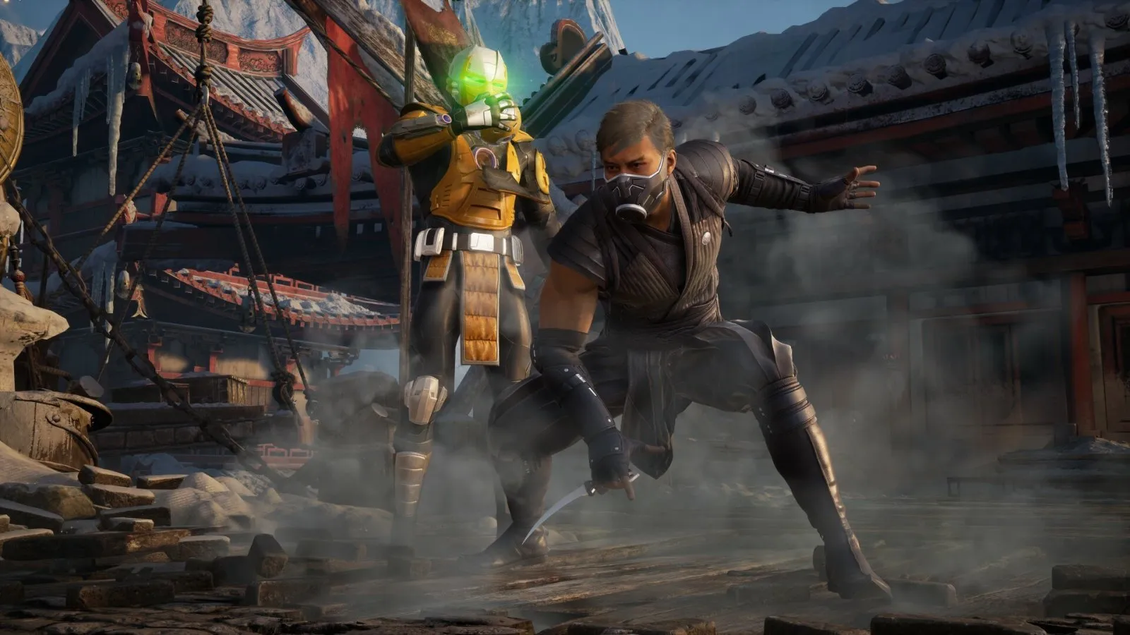 Dos luchadores se enfrentan en un escenario de Mortal Kombat 1