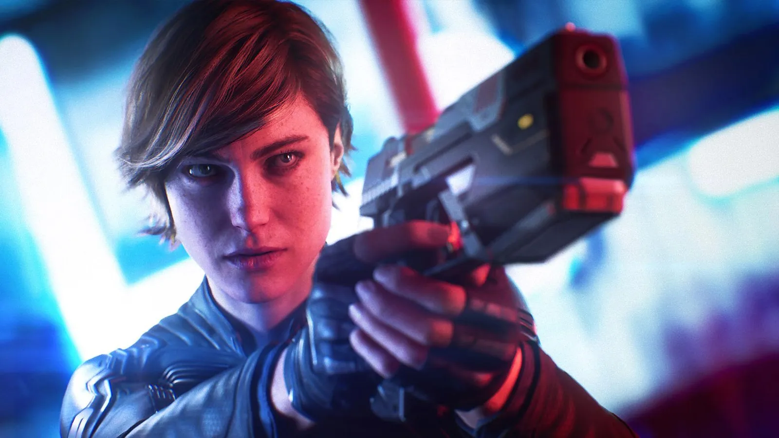 Joanna Dark apunta con una pistola en el arte oficial de Perfect Dark