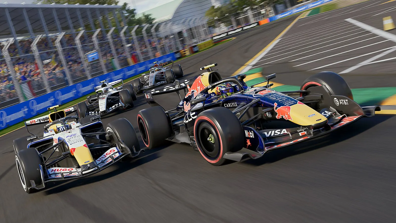 Dos monoplazas luchan rueda a rueda en una curva en F1 25